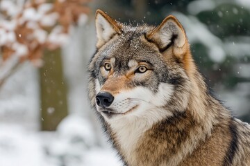 Obraz premium Wolf in a snowy forest during winter.