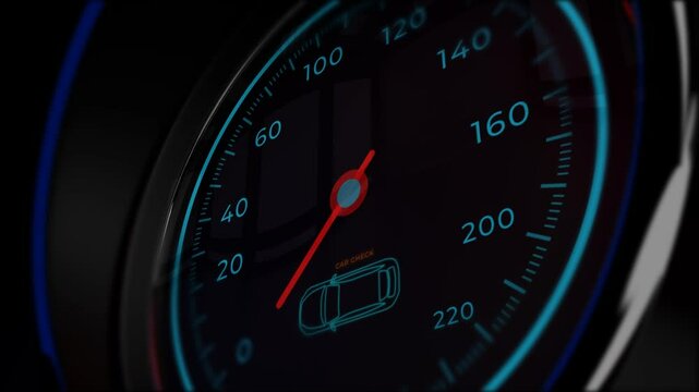 Car's Speedometer and Gauges at Night