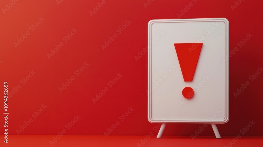 Poster red exclamation mark on a white message board with alarm or danger alert on a red background. horizo
