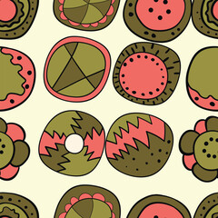 Seamless pattern with geometric aboriginal ornament. Ethnic tribal rounded color background. Afican, australian motiph. Dots painting. Vector illustration, template design for cloth, card, fabric.