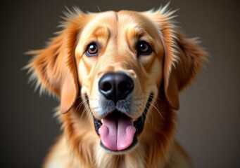 Obraz premium Happy golden retriever with a joyful expression indoors