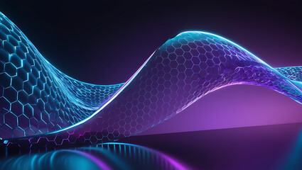 abstract Digital Wave background,Interconnected Hexagonal Grid with Radiant Blue and Violet Glow, tech background, technology backround copy space, copy space background