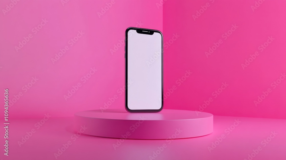 Poster white screen smartphone mockup set against a pink background with space for text