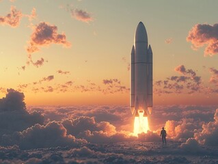 Obraz premium Entrepreneur s Bold Vision Takes Flight A Rocket Launch Into the Future
