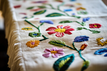 Handcrafted Embroidered Floral Tablecloth