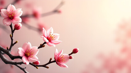 Obraz premium Pink Cherry Blossom Flowers Branch. Spring floral background.