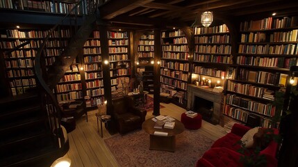 Obraz premium A Cozy Bookstore with Warm Lighting