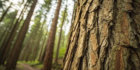 Obraz premium Close-up of a forest tree's bark with intricate patterns and textures, nature, outdoors, tree, forest