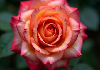 Fototapeta premium Captivating orange and pink rose blooming in a lush garden
