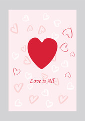 Valentine's day concept posters set. Vector illustration. Flat red and pink paper hearts with frame on geometric background. Cute love sale banners or greeting cards