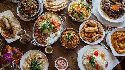 A table set with dishes from various cultures, Symbolizing the richness of culinary diversity and shared experiences, minimalist composition