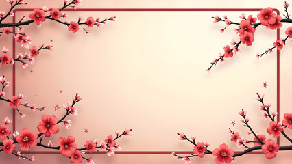 Peach Blossom Flowers Frame Background. Concept of spring, celebration, and new beginnings.