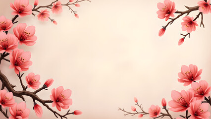 Peach Blossom Flowers Frame Background. Concept of spring, nature, and beauty.