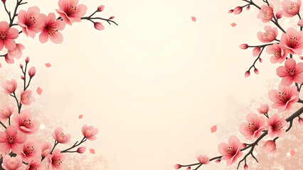 Cherry Blossom Frame Background. Spring floral design with copy space.