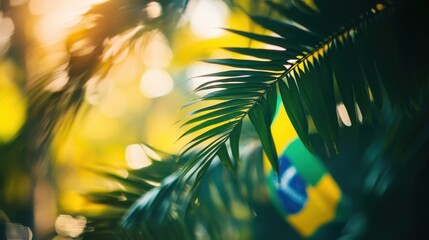 Brazilian flag shines among lush foliage, celebrating Independence Day in vibrant style