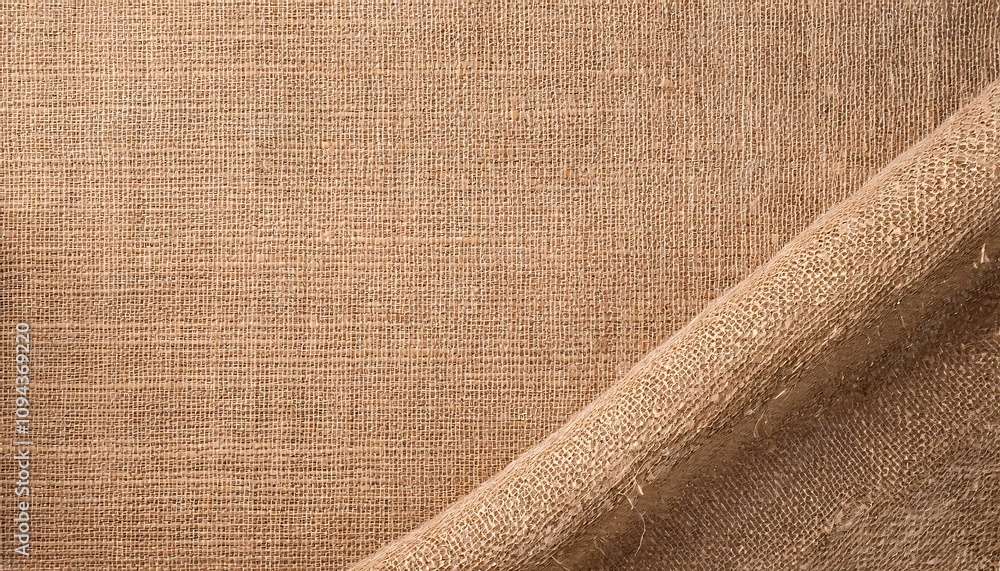 Poster folded burlap fabric with diagonal line, showcasing its texture and weave, perfect for rustic backgr