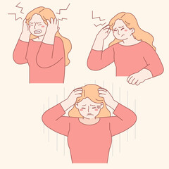 headache, worry, worry, symptoms, anxiety, thought, chronic, insomnia, irritation, woman, vector, character