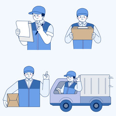 courier, friendly, transport, character, vector, delivery, delivery, service, truck, courier, parcel, delivery, delivery,