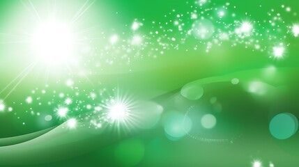 Abstract Green Background With Sparkling Lights And Rays