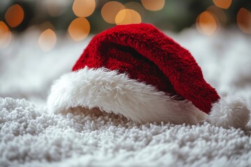 Cozy Christmas Hat on Soft Surface. Festive Season, Holiday Spirit, Winter Holidays, Christmas Decoration