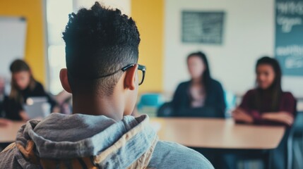A teacher mentoring a group of at-risk youth in an after-school program, Reflecting mentorship and academic support, photography style