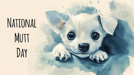 Celebrate National Mutt Day with an adorable cartoon Mutt dog in a charming watercolor style design