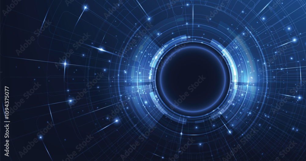 Aufkleber Abstract Digital electric circuit circle background.Image electric circuit on a dark blue background.High-tech circuit board connection system concept.