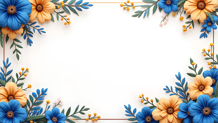 Obraz premium Floral Frame with Blue and Yellow Flowers. Concept of Spring, Summer, and Nature.