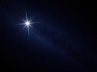 Fototapeta premium Dark cosmic background with a single shining star in the distance, cosmic, smoky, space