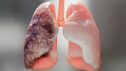 Pneumonia illness, healthy lungs and disease lungs, Human Lungs cancer, Cigarette smokers Lung disease, cancerous malignant tumor growing and spreading, respiratory system, asthma infection, 3d rende