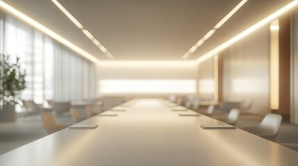 Obraz premium Modern conference setup corporate office interior design bright environment wide-angle view collaborative atmosphere