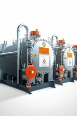 Fototapeta premium Two industrial metallic pressure vessels.