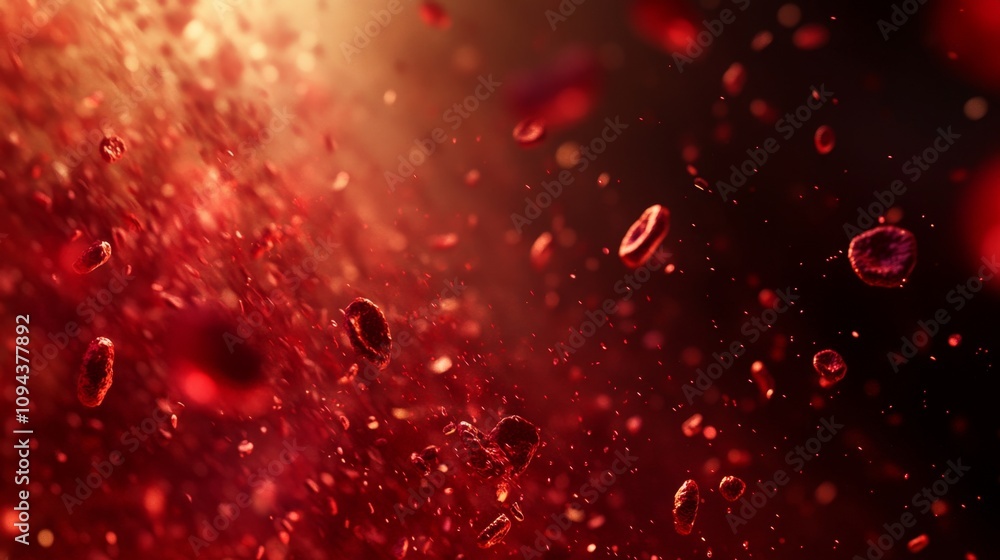Poster dynamic blood cell movement microscopic level scientific visualization abstract environment close-up