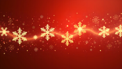 Abstract Christmas background with golden snowflakes on red background