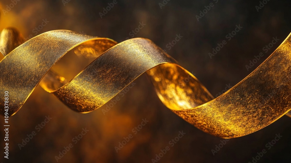 Poster dynamic golden ribbon movement abstract art digital creation studio environment close-up perspective