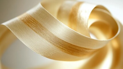 Elegant golden ribbon twisting in soft light studio photography minimalist close-up decorative elements
