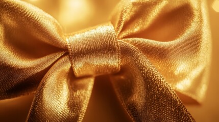 Golden bow decoration for festive events celebration space close-up image warm lighting elegant concept for holiday cheer