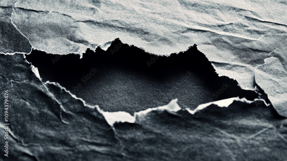 Poster torn paper texture close-up abstract art dark background high-contrast conceptual design for visual 