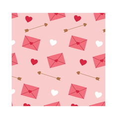 Set of seamless patterns for Valentine's Day. Hearts, arrows of cupid, messages of love.