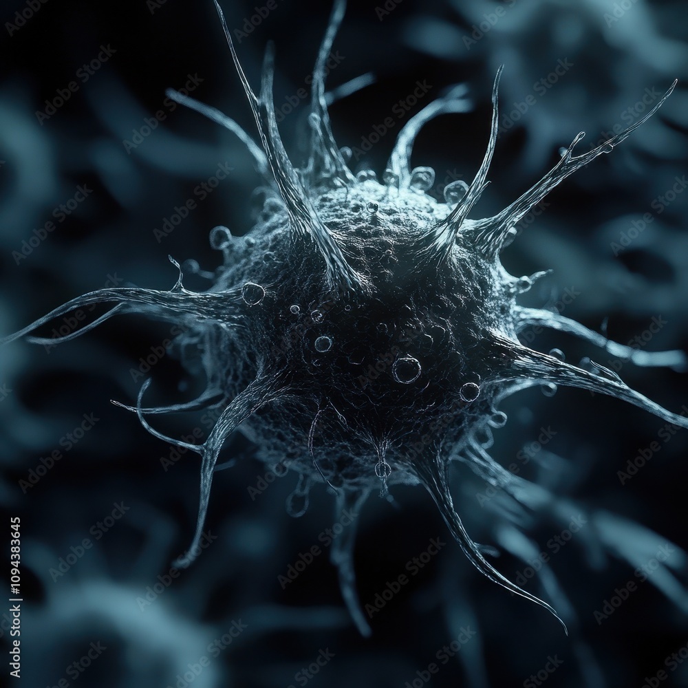 Poster a close-up view of a virus, showcasing its structure and intricate details.