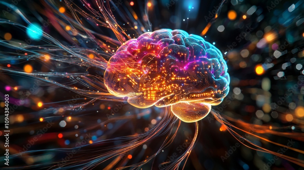 Poster exploring neural networks brain activity visualization digital art abstract environment futuristic c