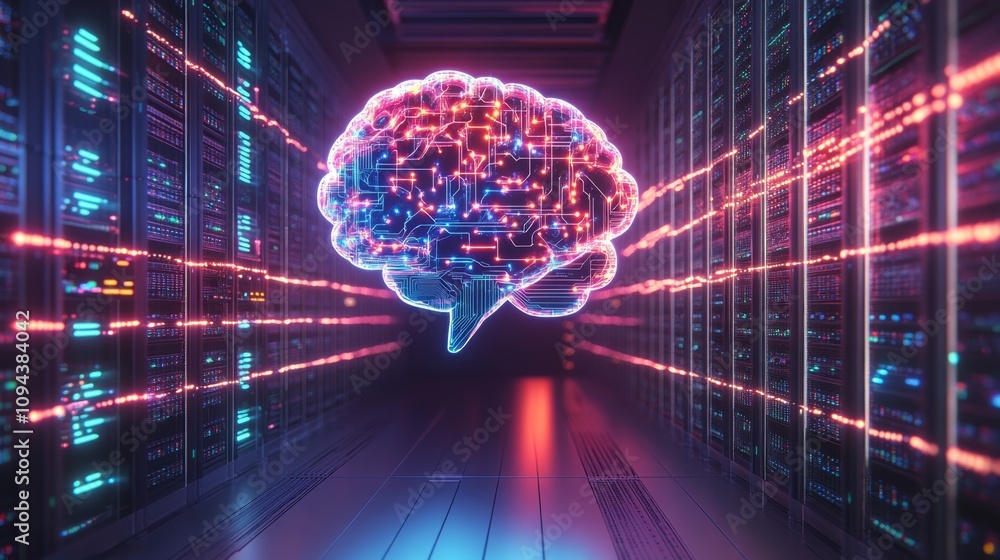 Poster artificial intelligence advancements data center digital art futuristic environment close-up view ne