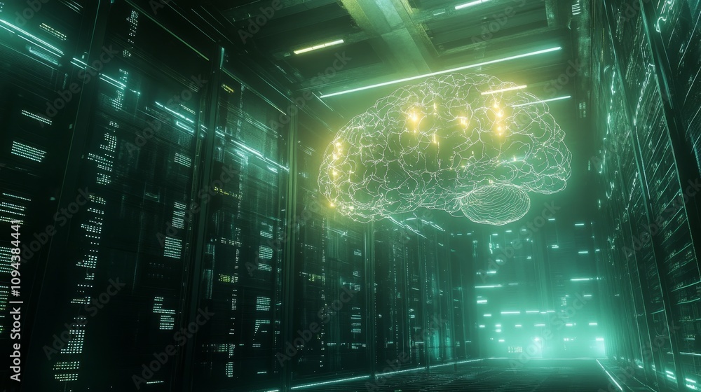 Poster exploring the future of artificial intelligence digital lab data visualization futuristic environmen