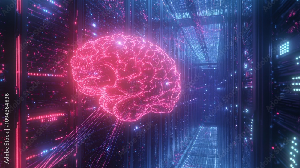 Poster exploring neural networks and ai digital environment 3d visualization tech innovation futuristic per
