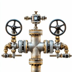 Fototapeta premium Industrial pipe system with valves and gauge.