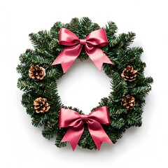 Festive Christmas Wreath with Bows and Pinecones