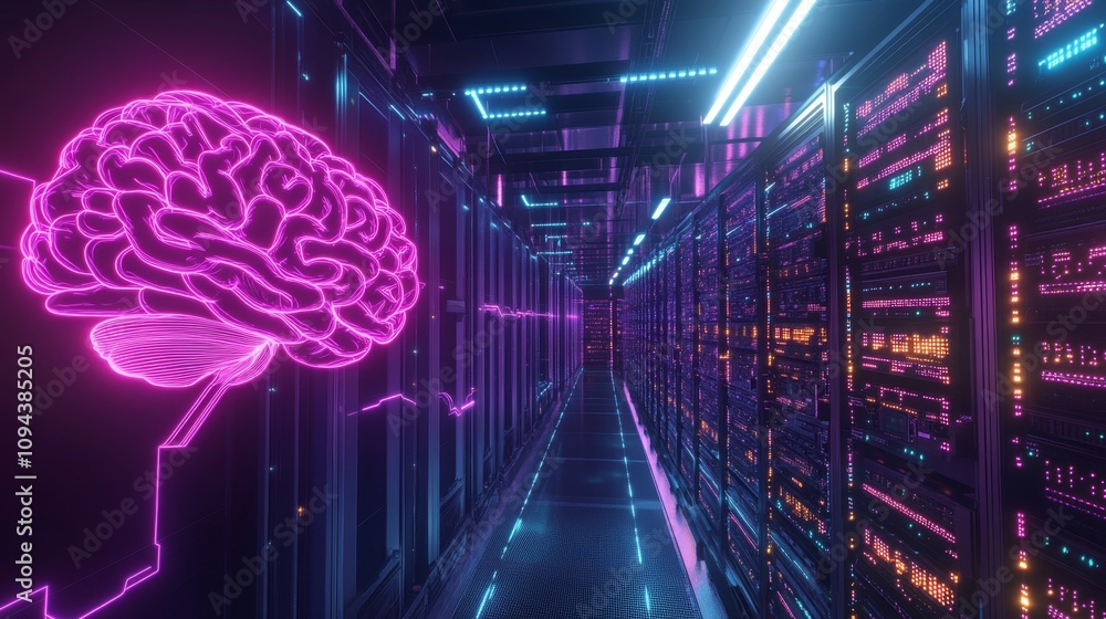 Poster ai-driven data processing revolution data center digital art high-tech environment futuristic viewpo
