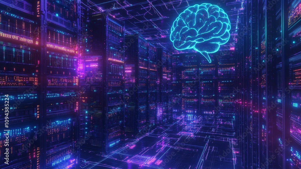 Poster innovative brain data visualization digital realm graphic art futuristic environment high-tech viewp
