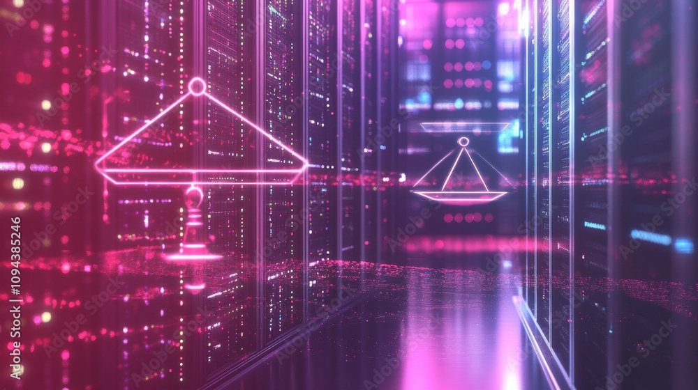 Poster digital balance visualization high-tech data center 3d graphics futuristic environment abstract view