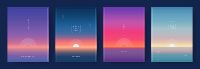 Set of abstract nature gradient backgrounds. Sunrise or sunset in water and sky in pastel colors. Summer art minimalist template. Modern design for social media, poster, landing pages, banner, flyer © Anastasiya Stoma